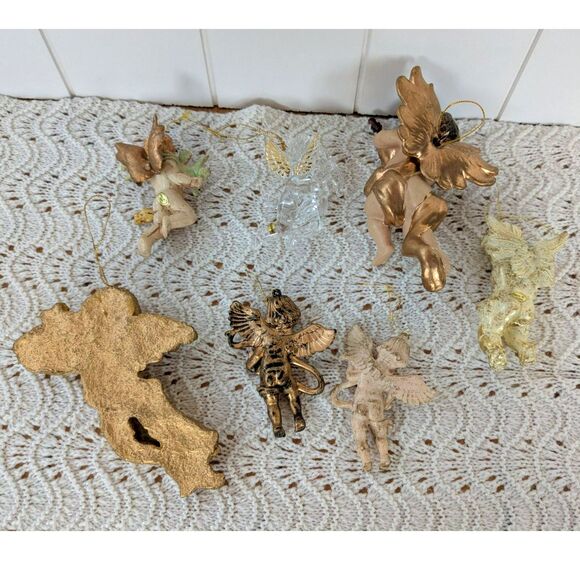 Lot 0f 7 Different Cherub Angel Ornaments - Cream/Gold Colors - Picture 2 of 5